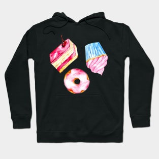 Watercolor Cake Slice Cupcake Donut Doughnut Illustration Cute Hoodie